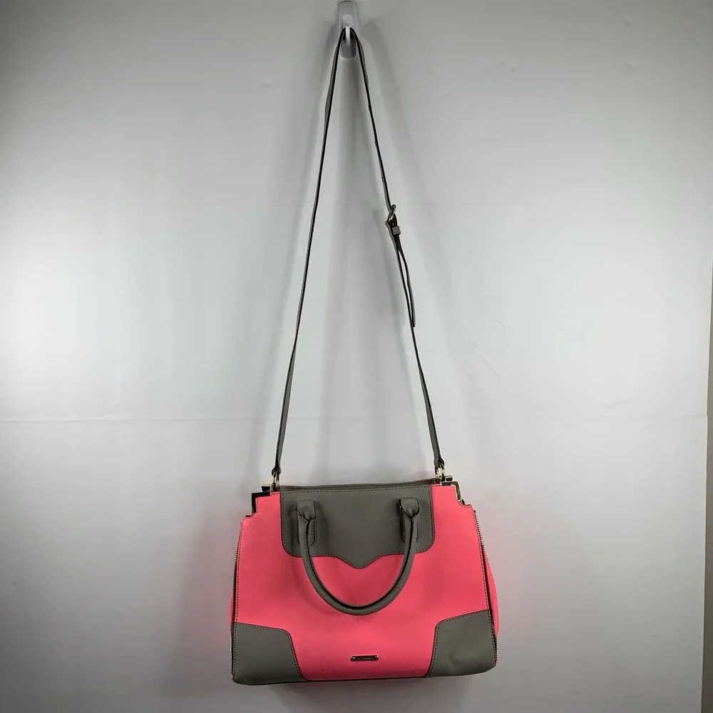 Rebecca Minkoff Amorous Satchel Bright Pink Gray Leather Bag Crossbody Strap